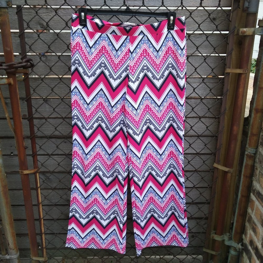 JUDE CONNALLY TRIXIE PANTS PINK CHEVRON WIDE LEG KNIT PANTS SIZE MEDIUM